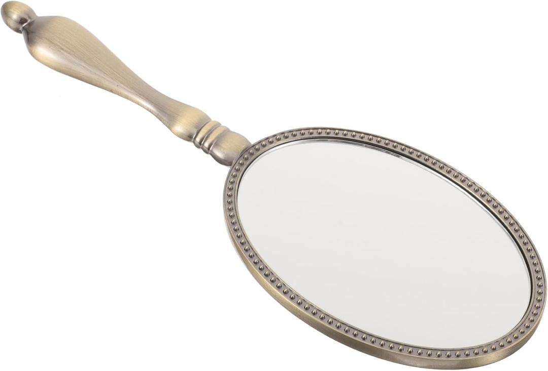minkissy Vintage Handheld Makeup Mirror Portable Vanity Mirror for Women with Comfortable Handle 7.71In Lightweight Travel Compact