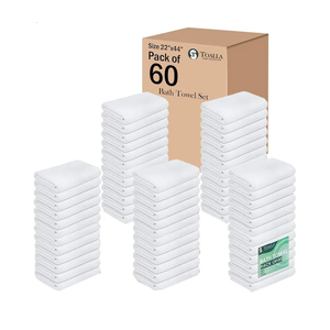 100% Cotton Bath Towel Set Pack of 60|500 GSM|Soft Large Bath Towel|Super Absorbent|Quick Dry|Ideal for Pool Home Gym Spa Hotel|Perfect for Daily Use|Bath Towel Set 24 x 44 Inches|White