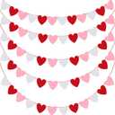 ADXCO 5 Pack Valentines Heart Garland Decorations Felt Heart Banner Hanging Valentines Garland NO DIY for Valentines Day Decorations, Anniversary, Mantle, Room Decor (Red, White, Pink)