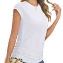 Trendy Womens Summer Tops 2025- Chic Ruched Short-Sleeve Crewneck T Shirts Fashionable Casual Wear(White,L) (White, L)