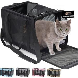 GORILLA GRIP Cat Carrier Travel Bag Up to 15 Lbs, Soft Collapsible Small Dog Carriers, Top and Side Entry Breathable Mesh, Grip Feet on Underside, Cozy Washable Waterproof Pad, Portable Kennel, Black (17.0"L x 11.0"W x 11.0"H)