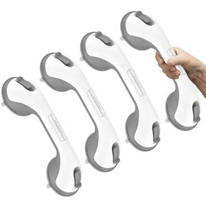 12 Inch 4 Pack Shower Grab Bar, YuanDe Suction Grab Bars for Bathtubs, Bathroom Safety Grip No Drilling Waterproof, Shower Handle Removable Shower Handrails for Seniors Elderly, (Grey&White