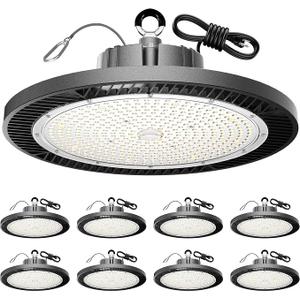 ED High Bay Lights 8pack 200W 5000K 30000LM 100V-277V 5FT US Plug AC100-277V Play& Plug&5ft Cable High Bay LED Shop Lights for Warehouse Workshop Gym Garage Barn, Size: 200W-8PACK