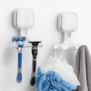 TAILI Suction Cup Razor Holder for Shower Wall 2 Pack, Versatile Suction Cup Hooks for Razor, Towel, Loofah, Squeegee, Cell Phone, Removable Damage-Free Hanging Shower Hook, Shaver Holder, White