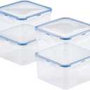 LOCK & LOCK Easy Essentials Storage Food Storage Container Set / Food Storage Bin Set - 1.2 L, 4 Pieces, Clear