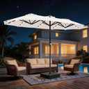 AreShark 13 FT Patio Umbrella with Solar Lights, Double-Sided Outdoor Table Umbrellas with Crank, Large Rectangular Market Umbrella for Porch, Lawn, Pool, Backyard, Cream-White