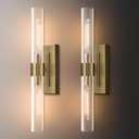 24.3" Brass Wall Sconces Set of 2, Vintage Wall Light Fixture with Clear Glass Shade, Luxury Hardwired Retro Wall Sconce for Bathroom Vanity, Living Room, Bedroom, Hallway Tube Indoor Sconce