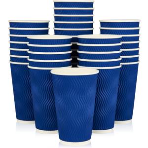 JollyPack Paper Coffee Cups, 16 oz, Blue, 60 Pack, Heat Resistant, Disposable, Ripple Wall, for Coffee, Tea, Hot Chocolate