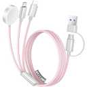 Temdan for Travel Vacation Essentials,3 in 2 USB C Cable for Apple Watch Charger/iPhone 16 Charger,Multi Charging Cable Cord,Camping Essentials,Designed for iWatch & iPhone 16124FT Pink