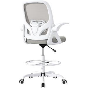 ORRSAKER Drafting Chair Tall Office Chair for Standing Desk, Breathable Mesh Ergonomic Computer Desk Chair with Flip-Up Armrests, Adjustable Lumbar Support and Footrest Ring,300 LBSGray, O355-S