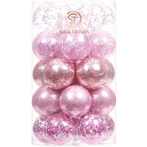 Sea Team 60mm/2.36" Shatterproof Clear Plastic Christmas Ball Ornaments, Transparent, See-Through, Crystal Baubles, Bulbs with Stuffed Delicate Decorations for Xmas Tree (30 Counts, Pink)