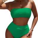 Pink Queen Women's High Waist Bikini Set Removable Strap Bandeau Two Piece Swimsuit Bathing Suit (Green, M)