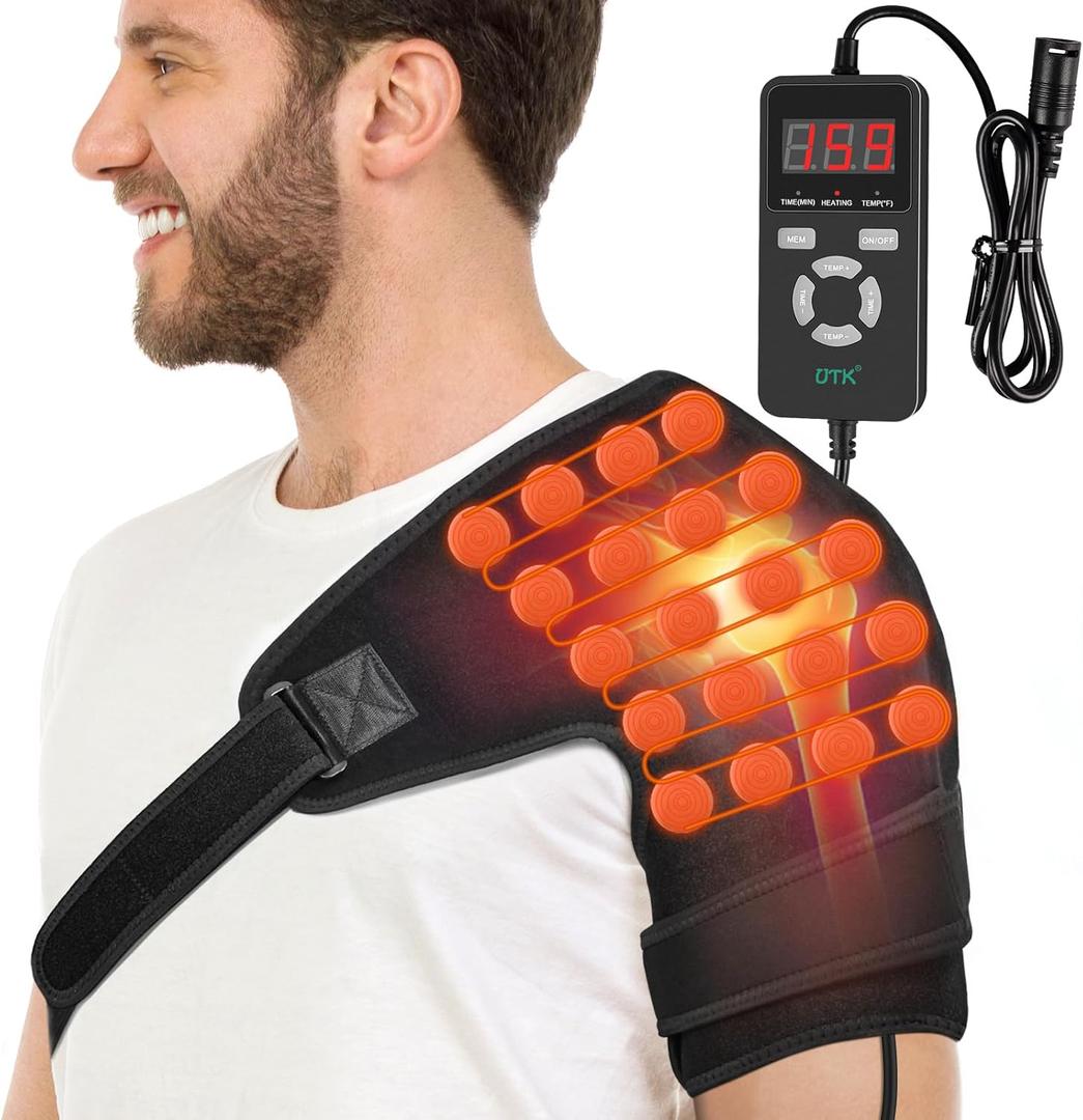 UTK Shoulder Heating Pads for Rotator Cuff Pain, Far Infrared Heating Pad for Shoulder, Shoulder Wrap with Natural Jade & Auto Shut Off & Smart Controller, Larger Size Shoulder Straps Gifts for Men