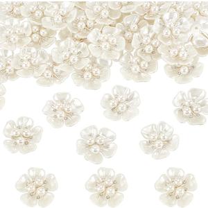 AHANDMAKER 50pcs Rhinestone Pearl Flower Embellishments, Flatback Buttons, Vintage Flower Buttons for DIY Crafts, Scrapbooking, Jewelry Making, Wedding Decor
