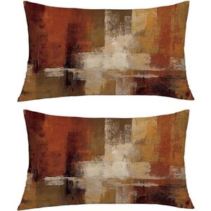 HWY 50 Burnt Orange Chenille Throw Pillow Covers 12x20 Inch with Triple Buttons, Soft Fall Farmhouse Accent Decorative Cushion Cases for Couch Sofa Bed Living Room Pack of 2 Rectangle