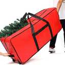 HOMEST Christmas Tree Storage Bag, Fits for 7.5 ft Xmas Artificials, Zippered Box with Reinforced Carrying Handles and Wheels, Red (Container Only)