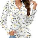 Rapbin Womens V Neck Puff Long Sleeve Button Down Tunic Blouses Fall Tops 2025 Ruffle Cuffs Dressy Casual T-Shirts (Small)