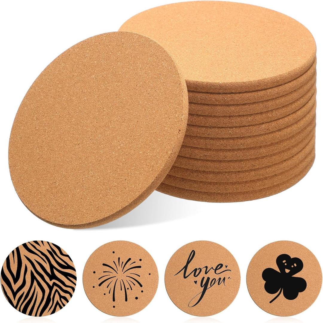 Boao 12 Pcs 6 Inch Round Absorbent Cork Coasters Wooden Cork Plant Coasters for Home, Drinks Coffee Table Dining Wooden Table Desk