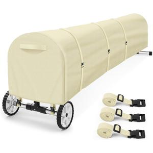 Swimming Pool Solar Reel Cover, 22Ft Heavy Duty Waterproof Pool Solar Blanket Reel Cover, UV Resistant Solar Blanket Cover Reel Roller Cover Swimming Pool Solar Reel Cover for Inground Pool, Beige