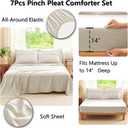 CozyLux Queen Comforter Set Beige, 7 Pieces Soft Pinch Pleat Bed in a Bag Queen Comforter Set with Sheets, Boho Bed Set with Down Alternative Comforter, Sheets, Pillowcases & Shams