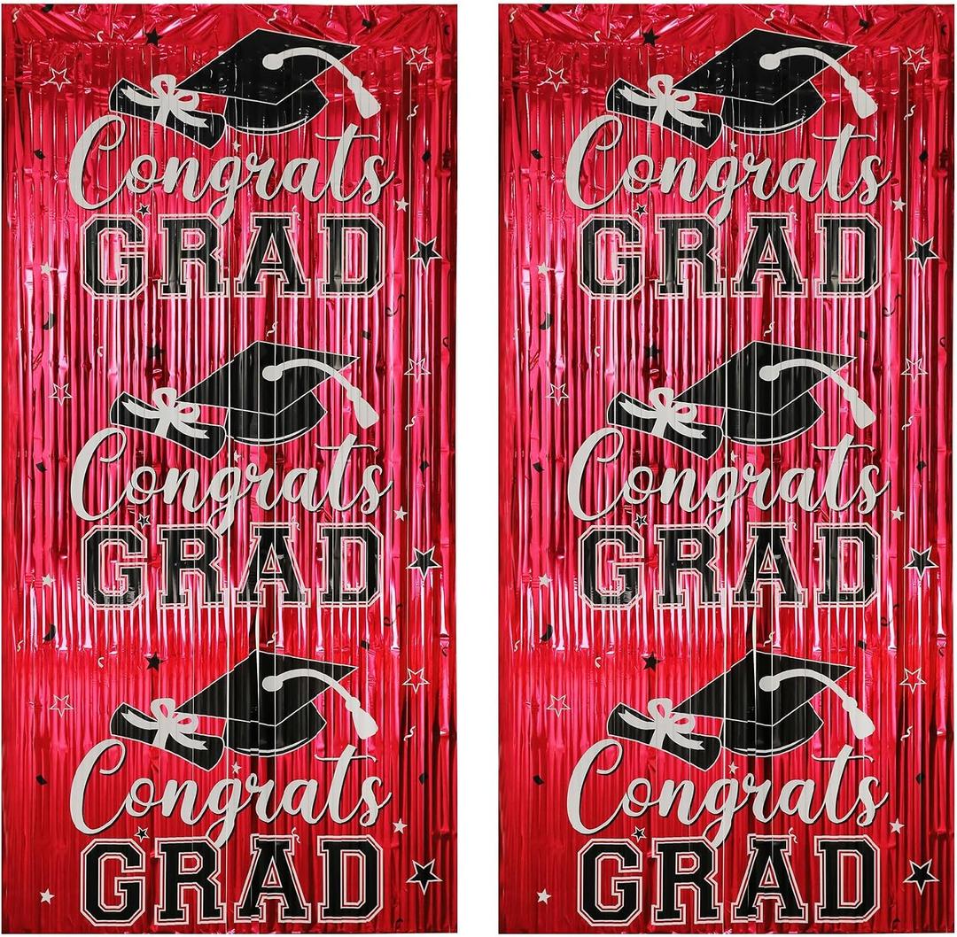 5 x Gradution Party Suppiles Backdrop Decoration 2026, Claas of 2026 Streamer Tinsel Foil Fringe Curtains, Photo Booth Prop Backdrop, Maroon Grad Photo Backgrounds