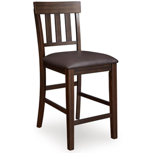 Signature Design by Ashley Haddigan Upholstered Barstool, Slat Back Design, Cushioned Seat, Wood, 25.5" H, Dark Brown