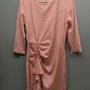 Fitted Work Dresses for Women 3/4 Sleeve Bodycon Ruffle Vintage Pencil Midi Dress, Large, Pink