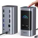 RayCue 15 in 1 Laptop Docking Station 3 Monitors, Triple 8K Display with 3 HDMI, 6 USB Ports, 5 Shortcut Button, Gigabit Ethernet, PD3.0, Smart Display for Windows/Dell/Lenovo/HP...(No Power Adapter)