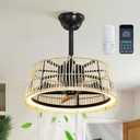 KAISITE Ceiling Fan with Light and Remote Control 20 Inch Boho Rattan Ceiling Fan Dimmable LED Fan Light with APP Control Semi Flush Mount Fandelier for Bedroom Living Room