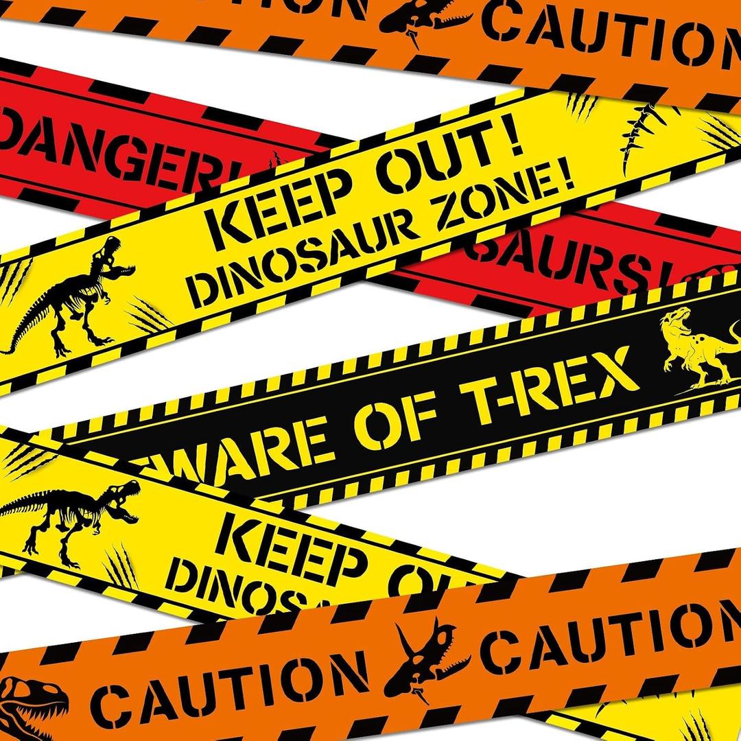 ZOIIWA 4 Rolls Dino Caution Tape 29 Feet Funny Dinosaur Party Decorations Dinosaur Beware of T-Rex Warning Tape Dino Themed Party Supplies for Birthday Baby Shower VBS Vacation Bible School Decor