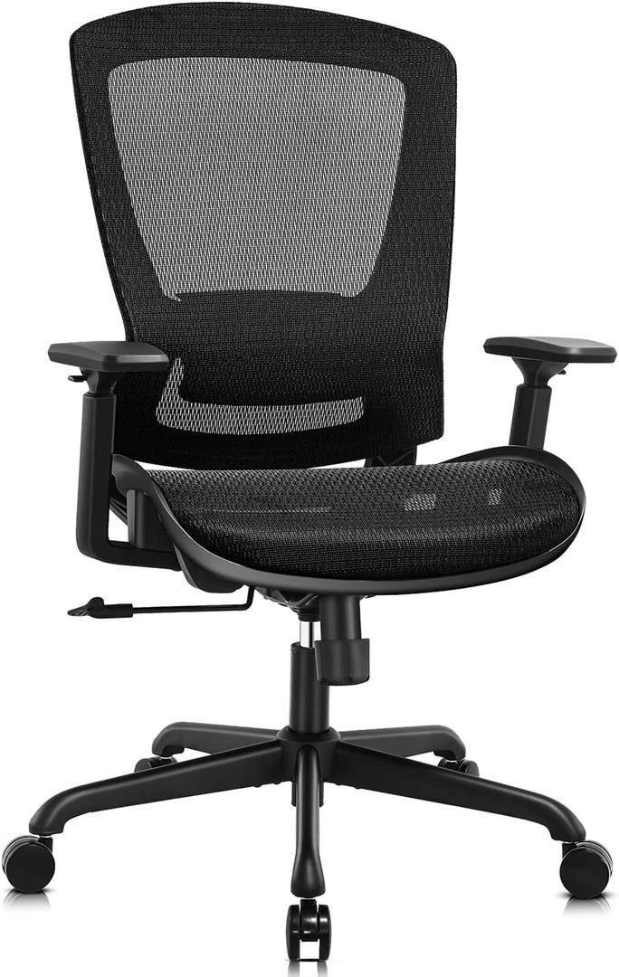 Mesh Office Chair, Ergonomic Computer Desk Chair, Sturdy Task Chair- Adjustable Lumbar Support & Armrests, Tilt Function, Comfort Wide Seat, Swivel Home Office Chair (Black)
