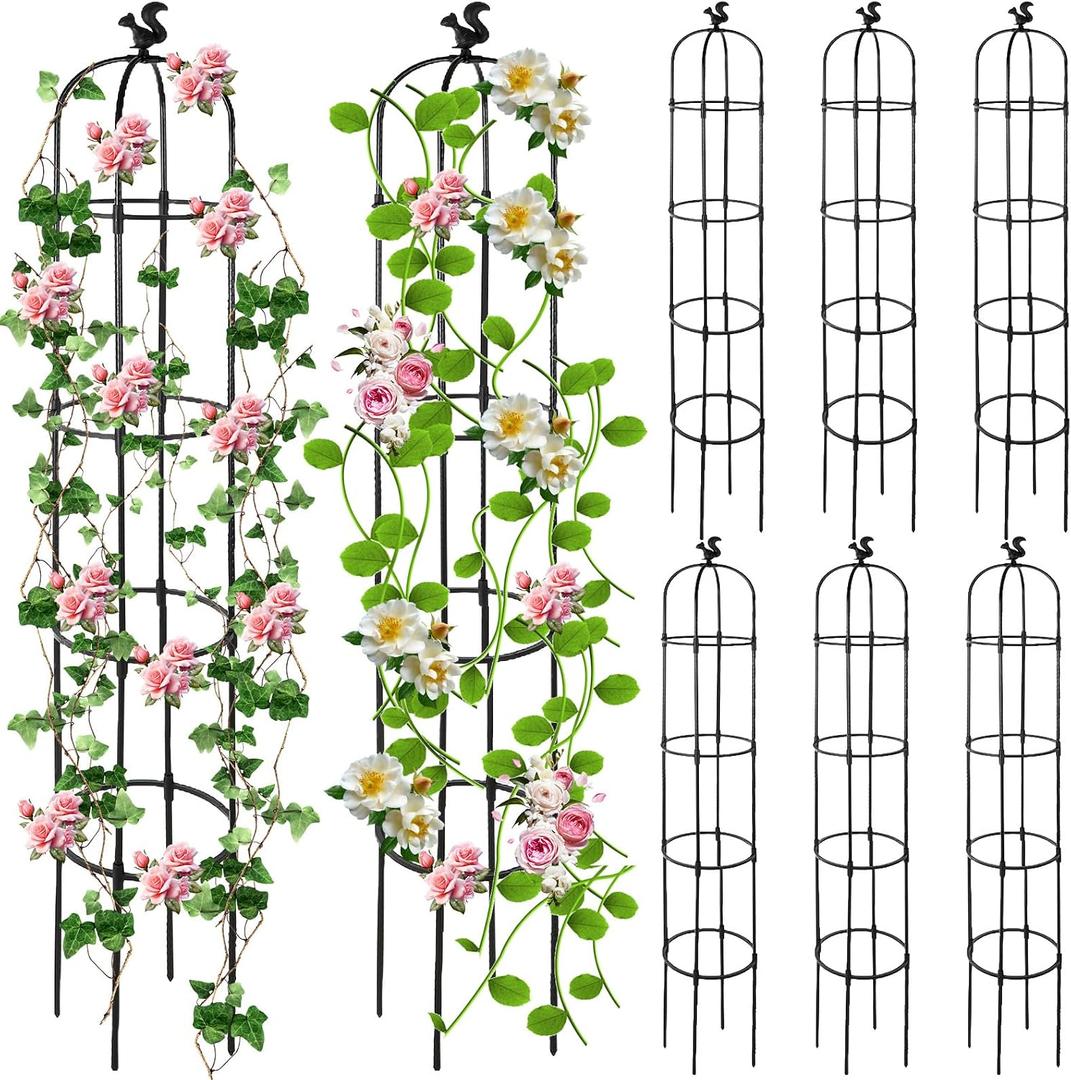 Yaocom 8 Pack 6Ft Garden Obelisk Trellis for Climbing Plants Outdoor Metal Garden Trellis Rustproof Rose Trellis Support Plant Pots Tall Tower Plant Trellis for Garden Climbing Vines Flowers, 75 inches tall, 11 inches diameter