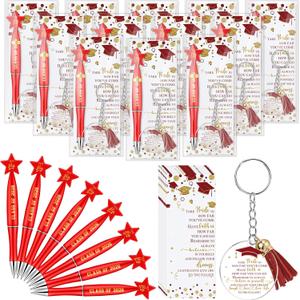 Spakon 24 Sets Class of 2024 Graduation Gifts Include 24 Star Ballpoint Pens 24 Inspirational Acrylic Keychains 24 Bookmarks Opp Bags Cable Ties Graduation Party Favors for Guests Students (Red)