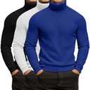 Locoowai 3 Pack Men's Ribbed Turtleneck Shirts, Long Sleeve Mock Neck Lightweight Pullover Sweaters Knit Base Layer Tee Tops Large