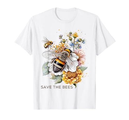 Save The Bees on Flowers Pollinators Love Bees T-Shirt, Size M