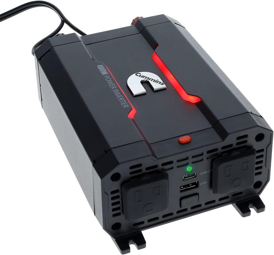 Cummins CMN400 400 Watt Car Inverter DC 12 Volts to 110 Volts AC Converter (Full Kit Included) 2 AC Ports Plus 2.4A USB & Fast-Charge 3.0A USB-C