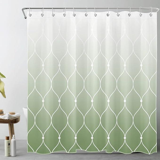 Ombre White and Sage Green Shower Curtain for Bathroom, Modern Geometric Pattern Textured Shower Curtains 72X72 inch Polyester Fabric Bathroom Decoration Bath Curtains Hooks Included