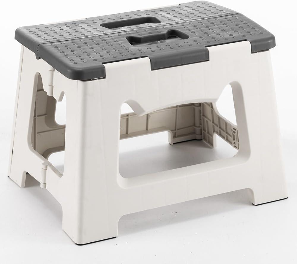 Step Stool Foldable, 9'' Folding Step Stool for Kids & Adults, Hold Up to 300lb, Lightweight Small Collapsible Step Stools with Handle, Stepping Stools Suitable for Kitchen Bathroom (Gray)