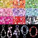 Assorted Acrylic Beads, 390-450PCS 9 Mixed Colors Cute Beads for Bracelet Making, Aesthetic GummyBear Bow Flower Butterfly Kawaii Charms for Jewelry Making DIY Necklace Keychain Phone Charm (8 Color Series-Pink+Blue+Purple+Green+Red+Black+Orange+Yellow+Rose Pink)