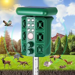 2026 Solar Sonic Racoon Fortress Pro Rabbit Repellent Outdoor, Ultrasonic Deer Animal Repeller Squirrel Cat Deterrent with Motion Sensor & Flash Light to Scare Dog Skunk Out of Garden Yard Farm