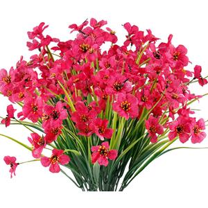 12 Bundles Artificial Flowers Outdoor UV Resistant Fake Flowers No Fade Faux Plastic Plants Garden Porch Window Box Decorating(Rose red)