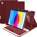 ABSONE for iPad A16 11th 10th Generation Case with Keyboard, 7 Colors Backlit Detachable Wireless Folio Keyboard Cover with Pencil Holder for iPad A16 11 inch Gen 2025 10th Gen 10.9 Inch 2022 Red
