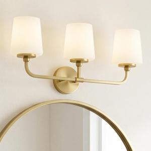 3-Light Bathroom Light Fixtures, 24" Brushed Gold Vanity Lights for Bathroom with Milk White Glass Shades, Modern Vanity Lighting Fixture Over Mirror, Up or Down Mounting, VL289-BG-3