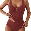 Aidonger Women's Tummy Control Tankini Set Swimsuit High Waisted Two Piece Bathing Suit V Neck Swimwear size L