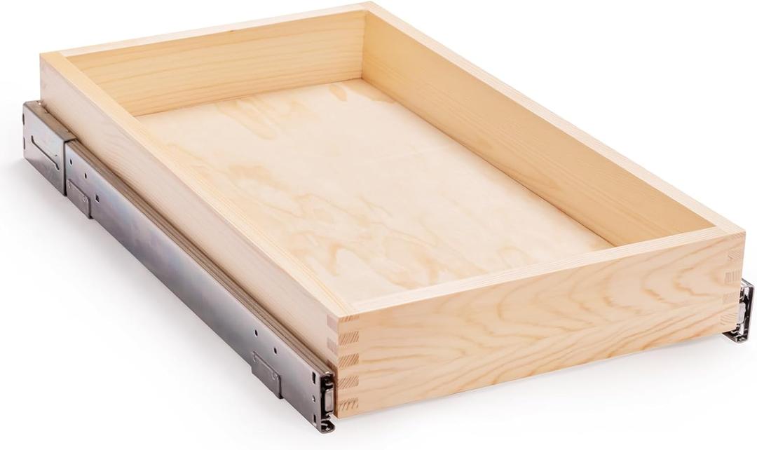 Pull Out Cabinet Drawer, 14W x 21D Soft Close Slide Out Wood Drawer Organizer for Kitchen, Finished, Bottom and Side Assembly (Wood Drawer Part is Width 13'')