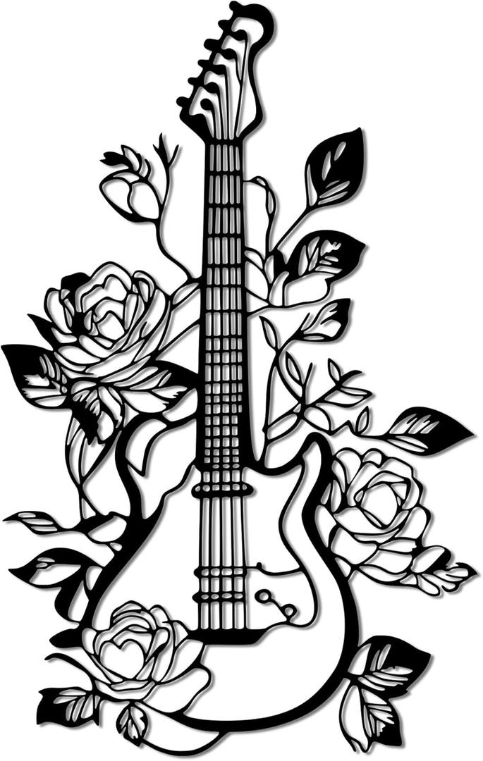 YATEASLU Rose Guitar Wall Art  Exquisite Music Wall Art for Home Decor, Perfect Room Decor and Guitar Decor, Durable Metal Wall Sculpture for Indoor and Outdoor Use, Ideal Gift for Music Lovers (16.7"L x 10.6"W)