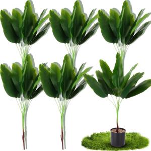 Giegxin 6pcs Artificial Plants 32 Faux Banana Tree Leaves with Stems Tropical Monstera Leaf Fake Turtle Palm Leaves Tropical Plants for Wedding Floral Hawaiian Beach Party Indoor Outdoor Garden Decor