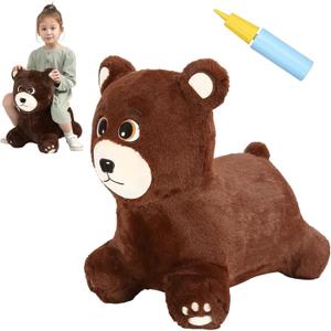 INPANY Bouncy Horse, Bear Hopper Toys, Toddlers Brown Bouncing Animal, Inflatable Plush Bounce Buddies, Kids Ride on Rubber Bouncer, Indoor Outdoor Birthday Gifts Toy for 2 3 4 Year Old Girls Boys
