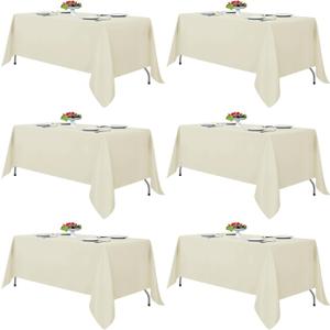 Fitable Ivory Tablecloths for 6-8 Foot Tables, 6 Pack - 70 x 120 Inches - Reusable and Washable Table Clothes, Polyester Fabric Table Covers for Wedding, Party, Banquet (70x120 In, 6 Pack)