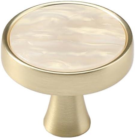 10 Pack Round Gold Knobs 1.2" Brushed Yellow Pearl Gold Drawer Knobs,Cabinet 1 Hole Hardware Handles Decorative Furniture Knobs for Dresser Wardrobes